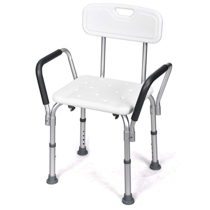 6 Levels Adjustable Tub Shower Stools with Detachable Backrest and Handrails