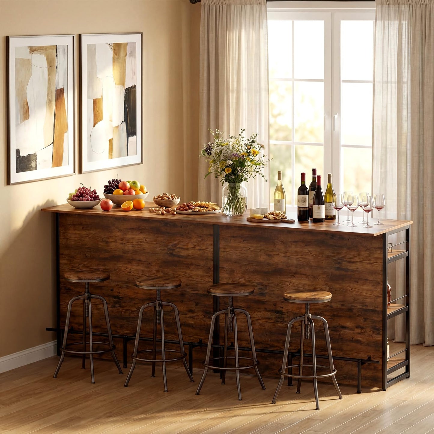 2-in-1 Home Bar Unit with 4 Shelves and Glass Holders and Wine Racks