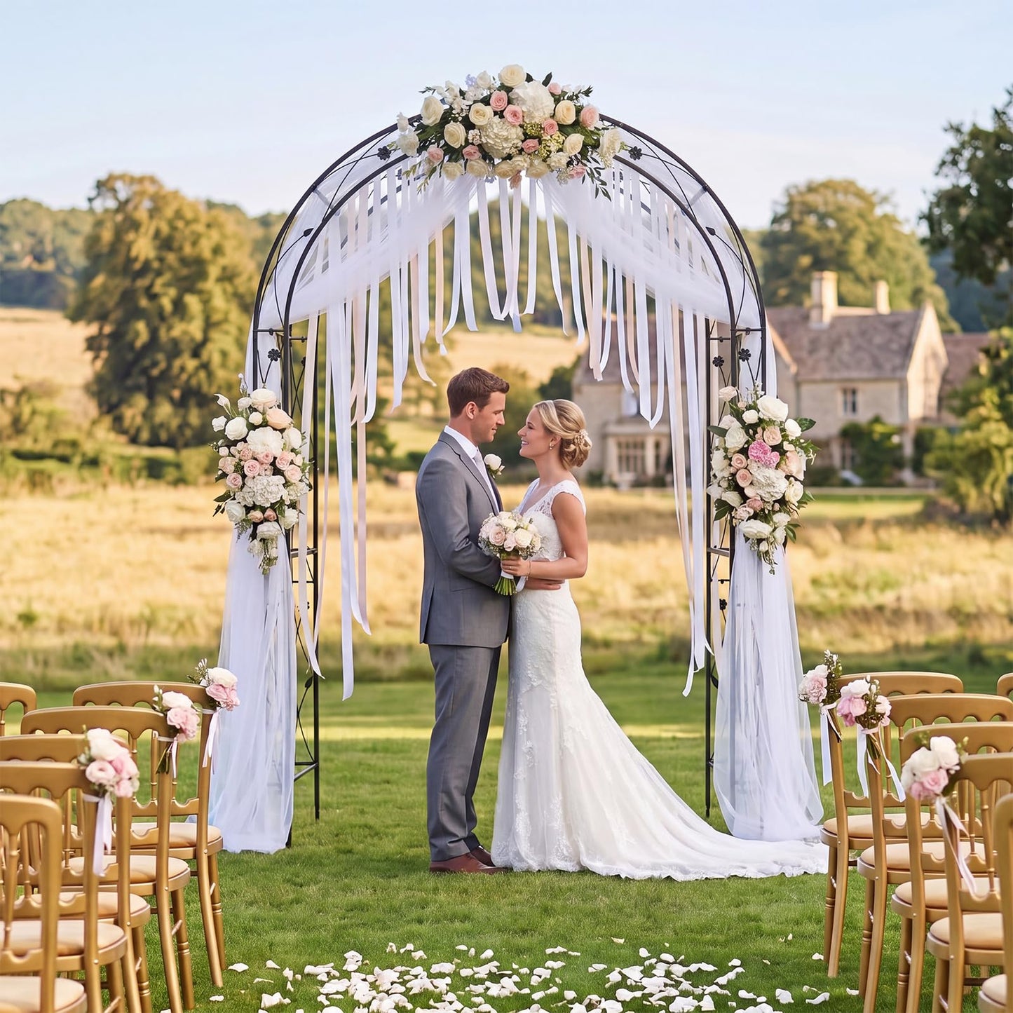 Metal Garden Arch, Large Archway Trellis Pergola Arbour for Rose Vines Climbing Plant, Patio Arbor Decoration Stand
