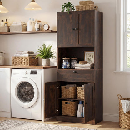 171.5cm Tall Kitchen Cupboard, 4-Door Pantry Storage Cabinet with Adjustable Shelf