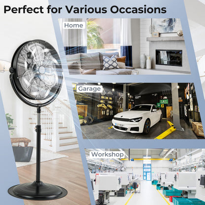Height & 360° Tilt Adjustable Standing Floor Fan with 3 Speeds & Aluminum Blades