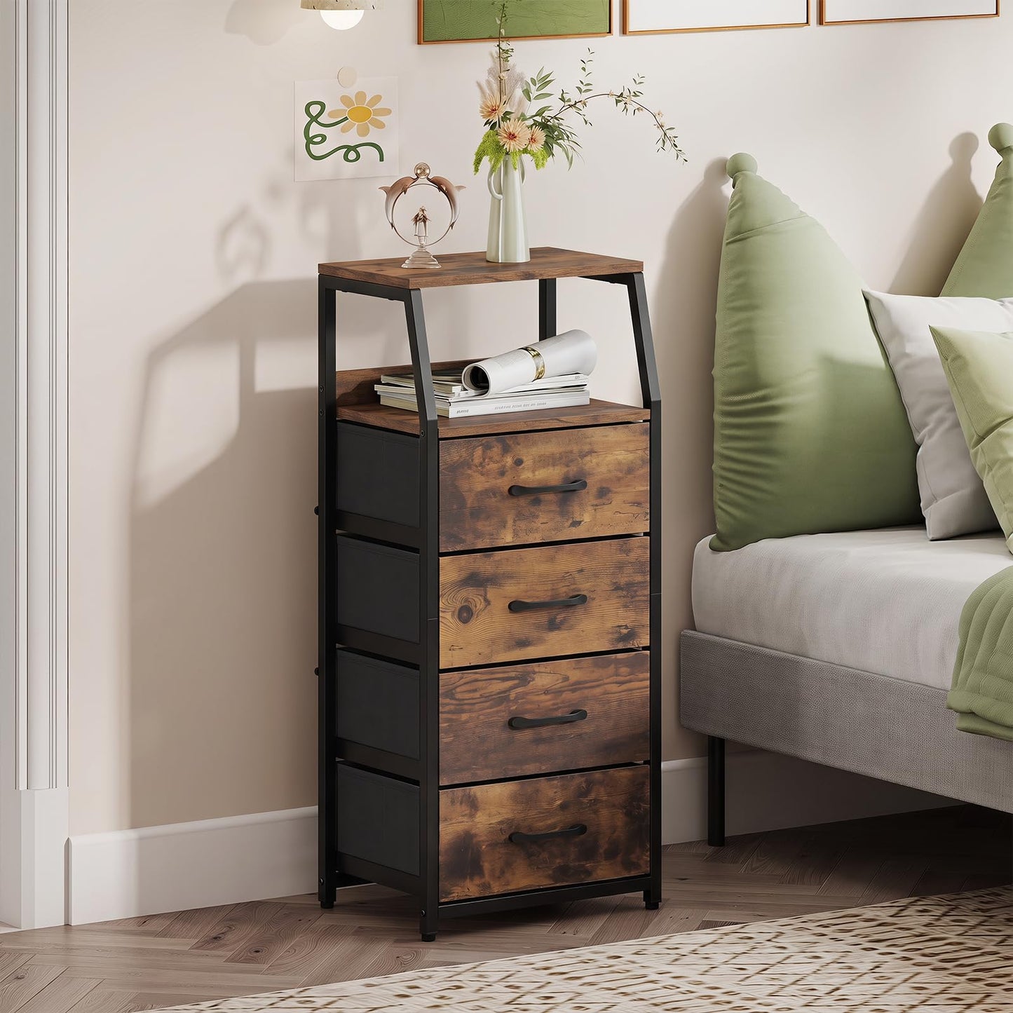 4-Drawer Storage Cabinet with Detachable and Foldable Fabric Drawers