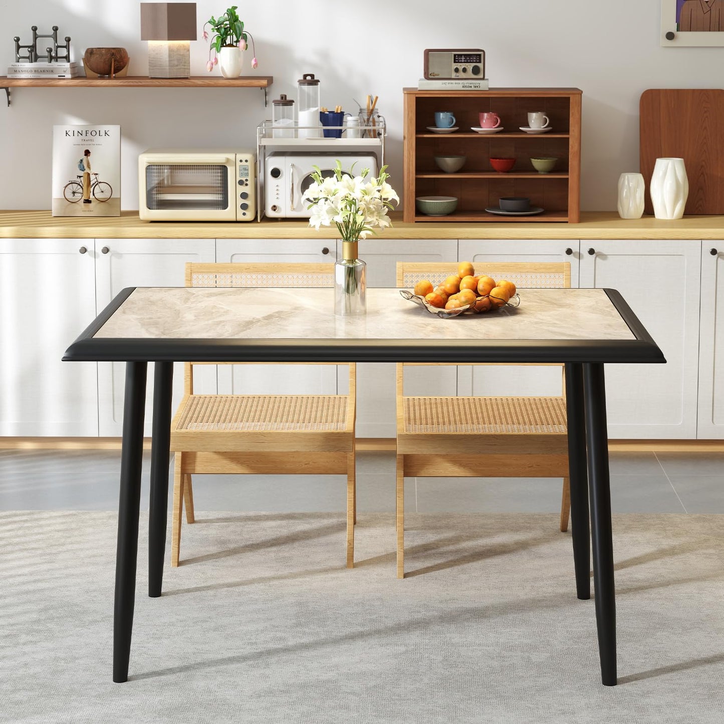 Giantex Dining Table 110 x 70cm Sintered Stone Rectangular Kitchen Tables with Faux Marble Tabletop