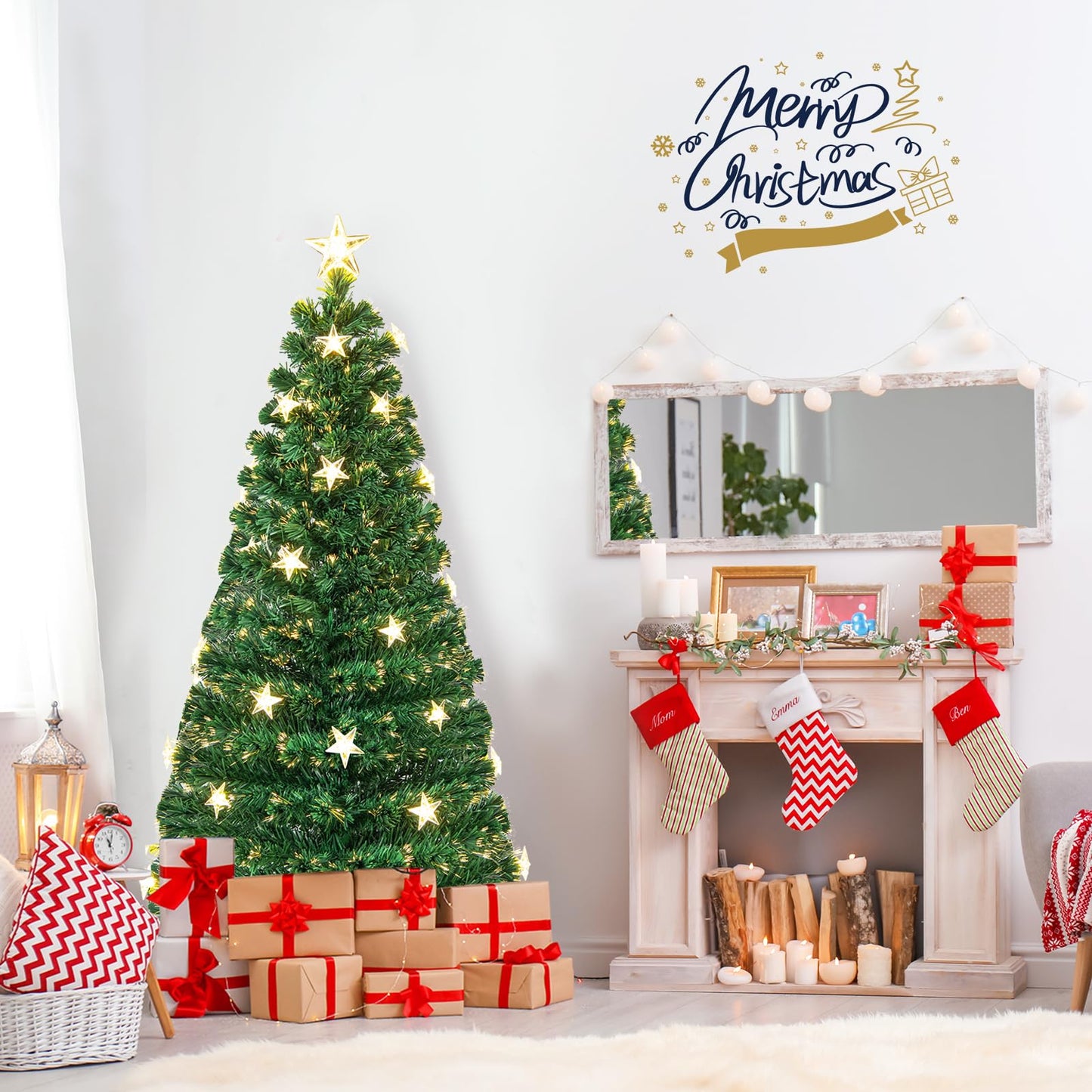 5/6FT Fiber Optic Artificial Christmas Tree with 21 Star LED Lights