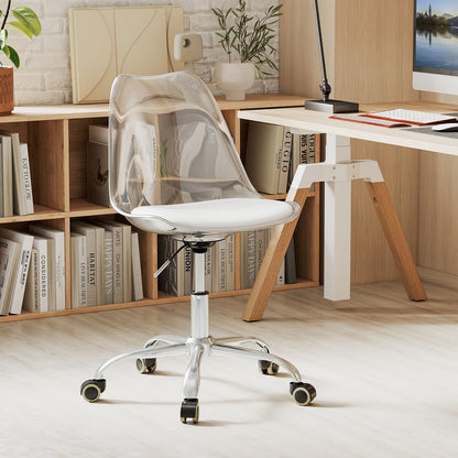 Clear Desk Chair Armless Rolling Acrylic Office Chair with Swivel Seat and PU Leather Cushion