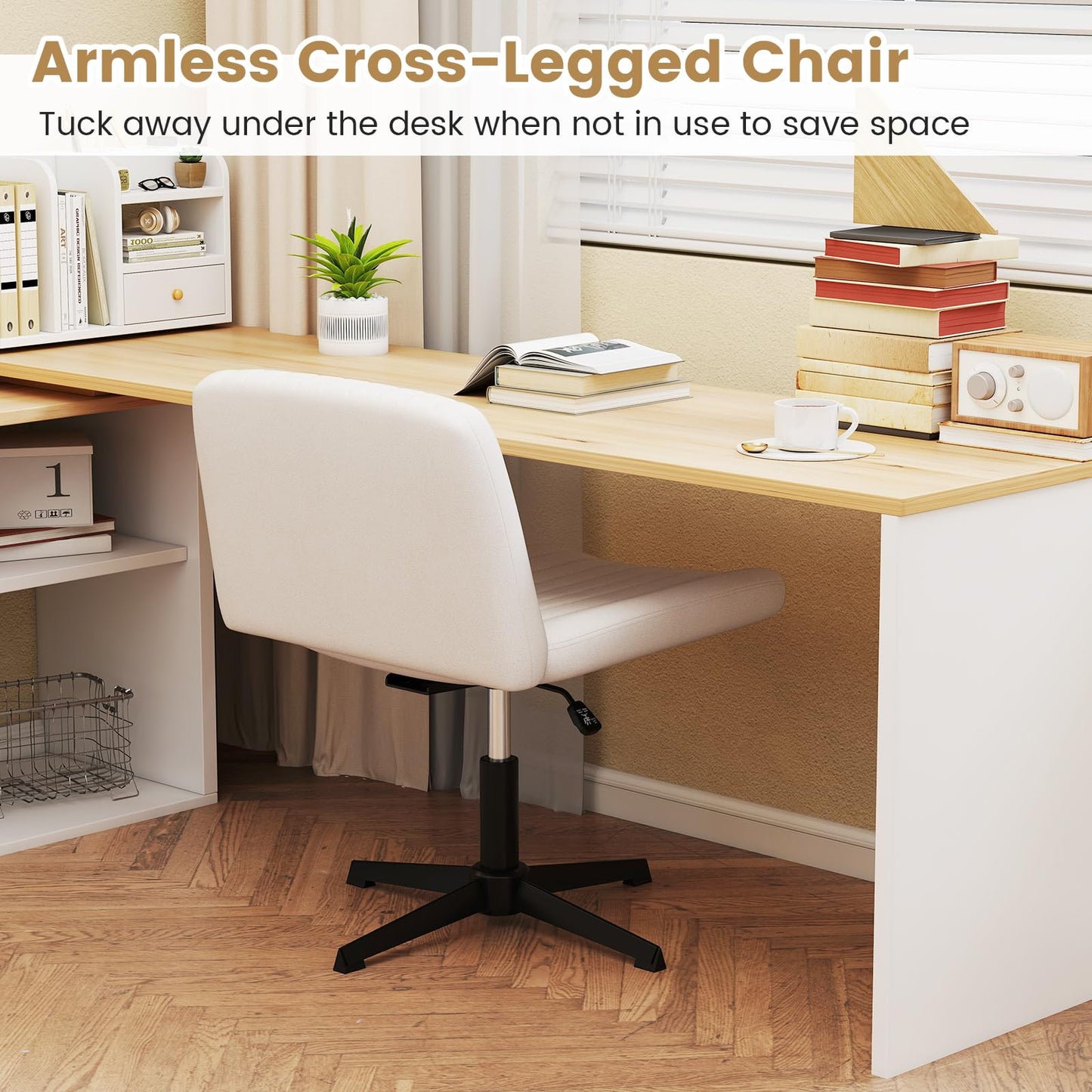 Armless Office Chair, Cross Legged Desk Chair with Wide Seat