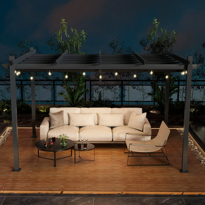 3 X 4M Metal Pergola with Retractable Roof with Sun Shade Canopy