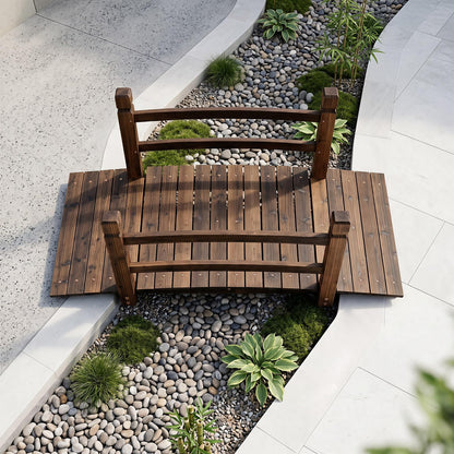 1.25M Wooden Garden Bridge, Decorative Pond Bridges with Safety Railings