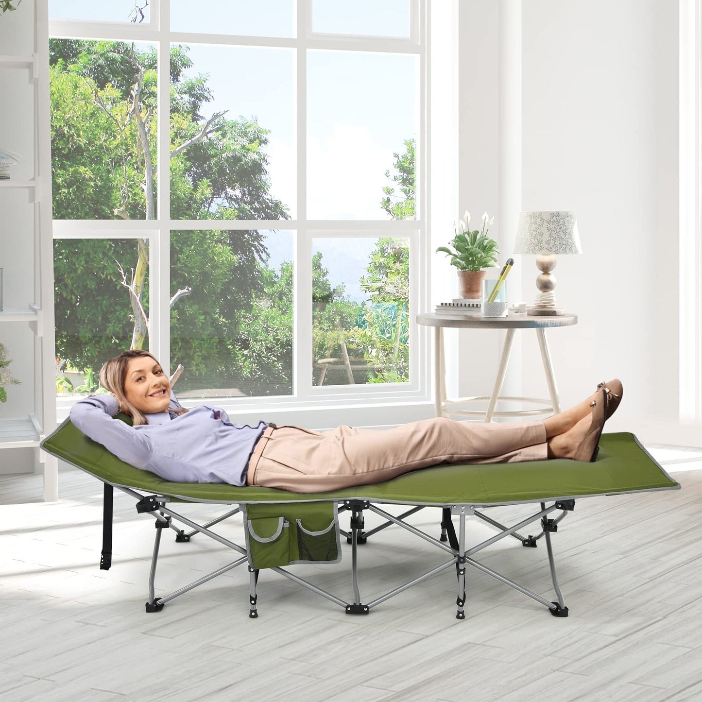 Heavy Duty Outdoor Sleeping Cot with Detachable Headrest