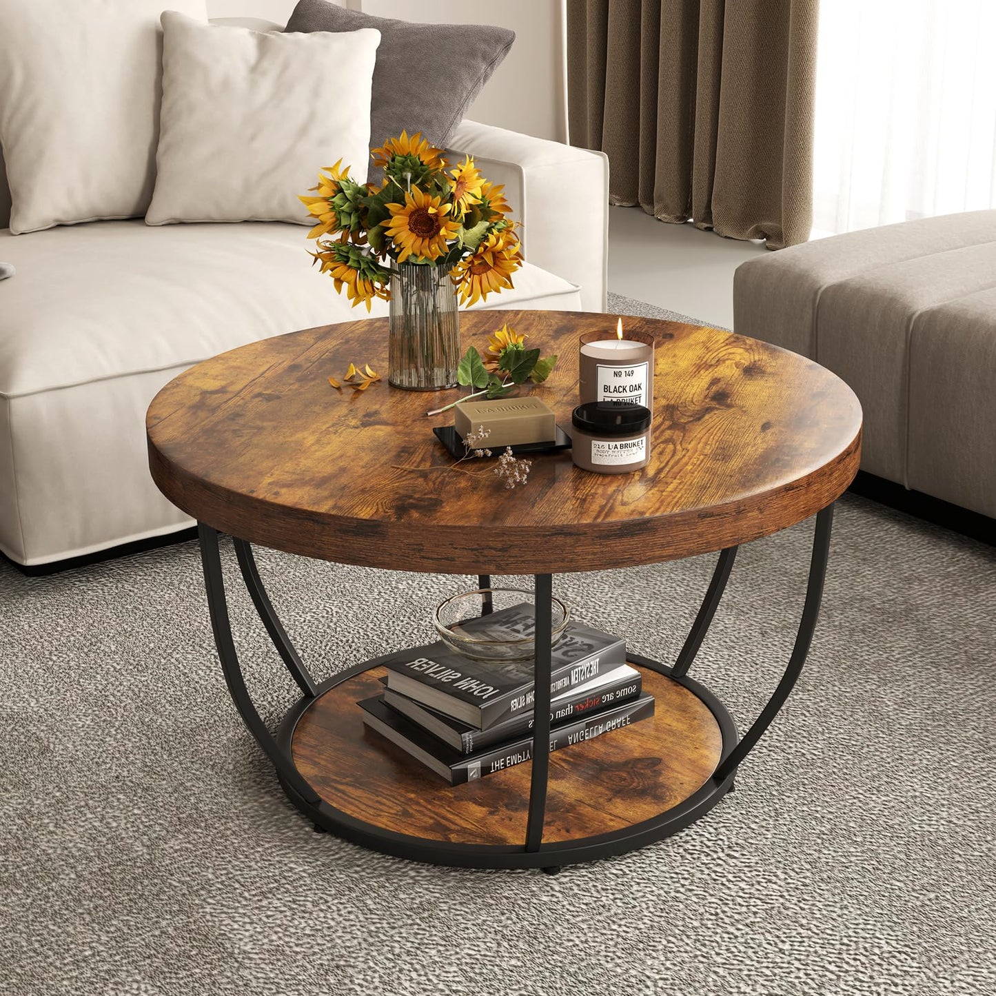 2-Tier Metal Frame Industrial Accent Cocktail Center Unit Sofa Side Tea Table