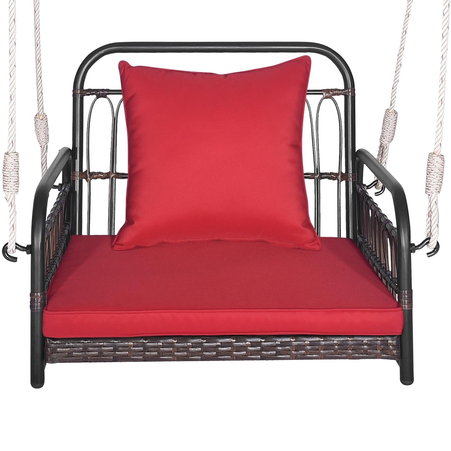 1 Person Rattan Woven Hammock Chair with Back and Seat Cushion