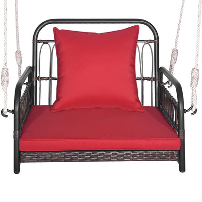 1 Person Rattan Woven Hammock Chair with Back and Seat Cushion