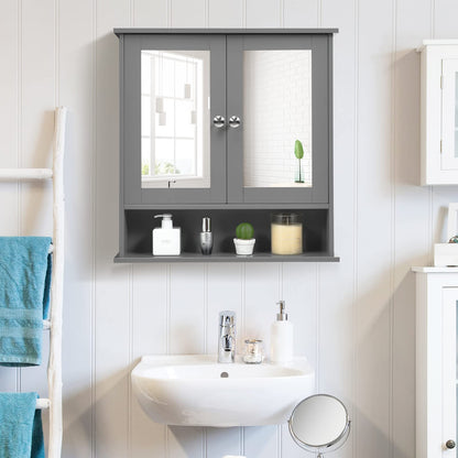 Double Door Wall Mounted Storage Cupboard with Adjustable Shelf and Compartment