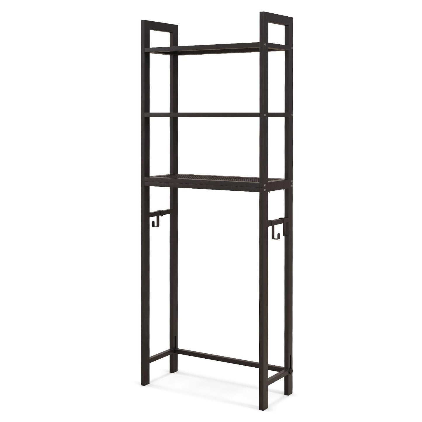 Freestanding Bathroom Shelf Space Saver with 3-Tier Mesh Shelves and 3 Hooks