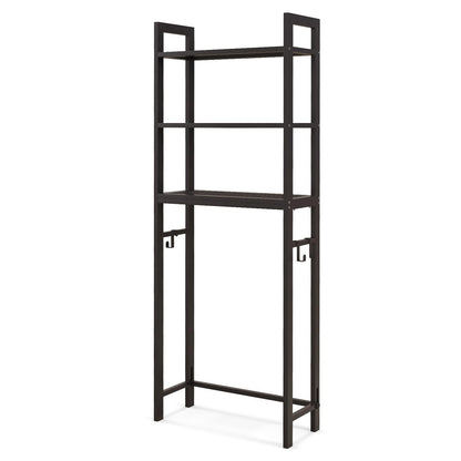 Freestanding Bathroom Shelf Space Saver with 3-Tier Mesh Shelves and 3 Hooks