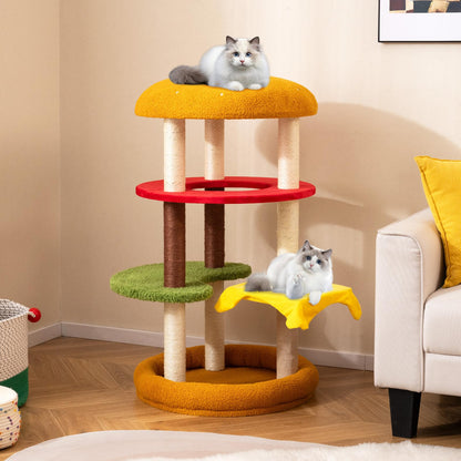 Cat Tree, 106cm Tall Hamburger-Theme Cats Tower | Indoor Multi-Level Kitten Climbing Stand Activity Center