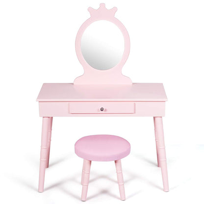 Child's Dressing Table and Cushioned Stool Set
