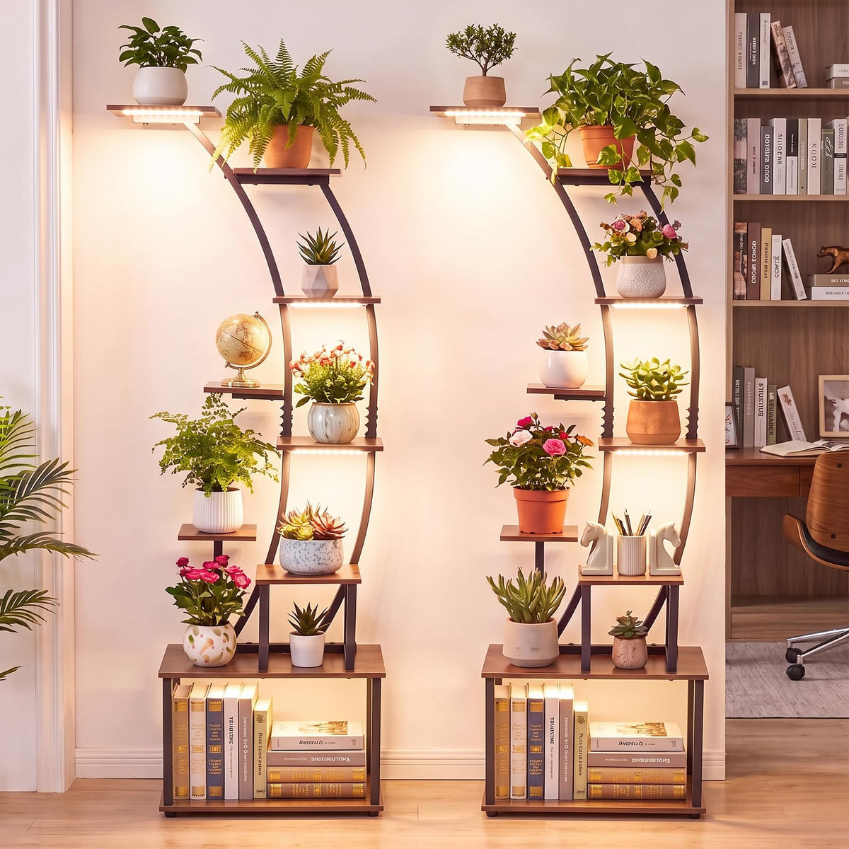 Plant Stand with Grow Lights, 161cm Tall 9-Tier Corner Metal Plant Shelf Flowerpot Holder