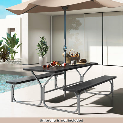 8 Seater Outdoor Heavy Duty Picnic Table and Bench Set with Umbrella Hole