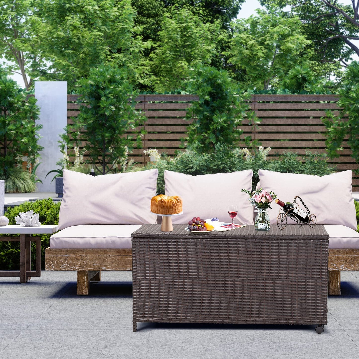 190L Weatherproof Garden Storage Box with Zippered Liner & Pneumatic Rod