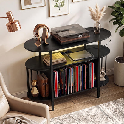 LED Record Player Stand with Charging Station