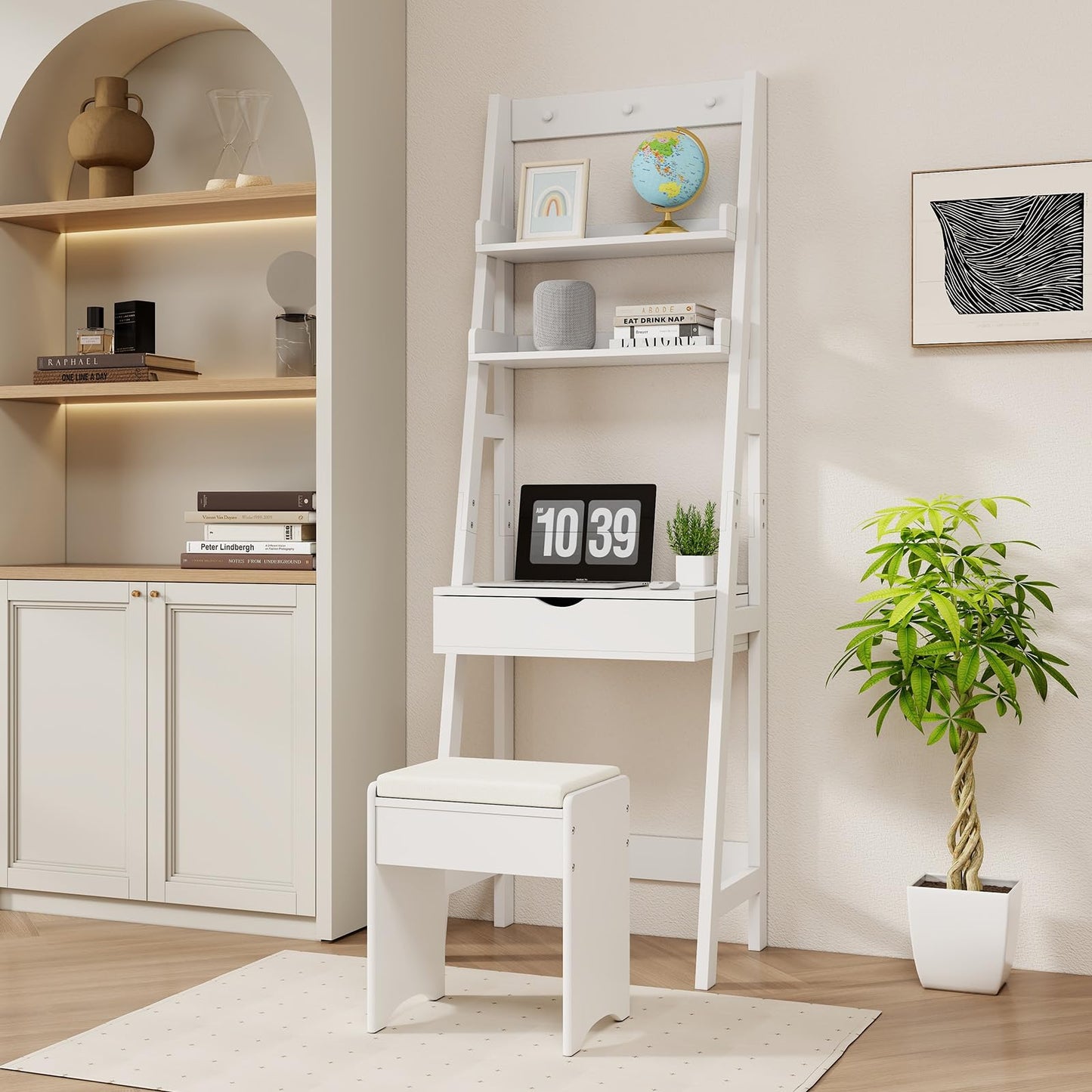 Vanity Desk Set with Flip Top Mirror and Hooks