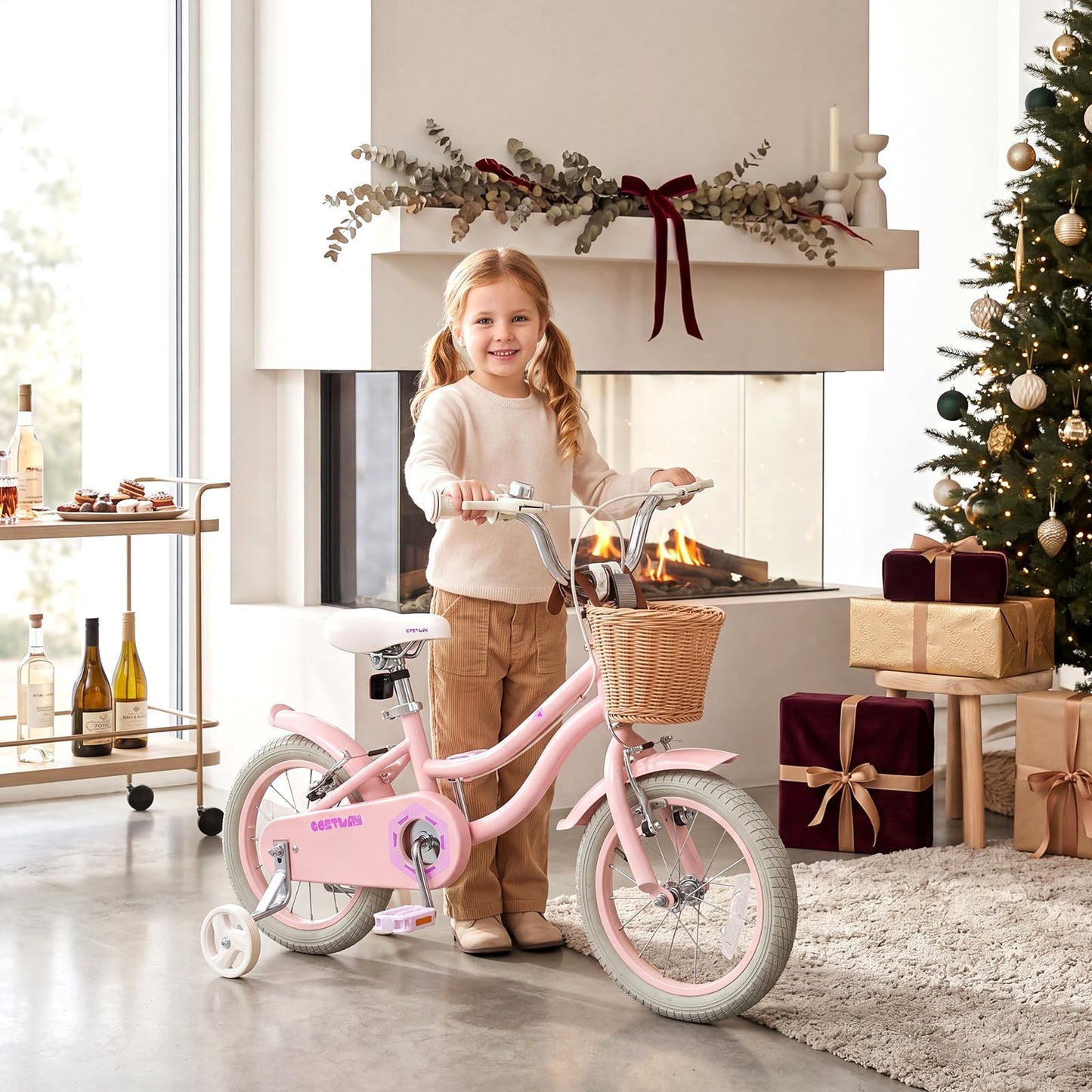 Kids Bike, Children's Training Bicycle | Toddler Bike with Detachable Training Wheels, Basket