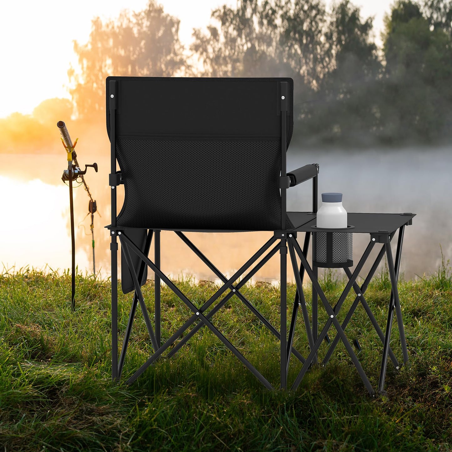 2 Pack Oversized Folding Camping Chair with Side Table and 2 Storage Pockets