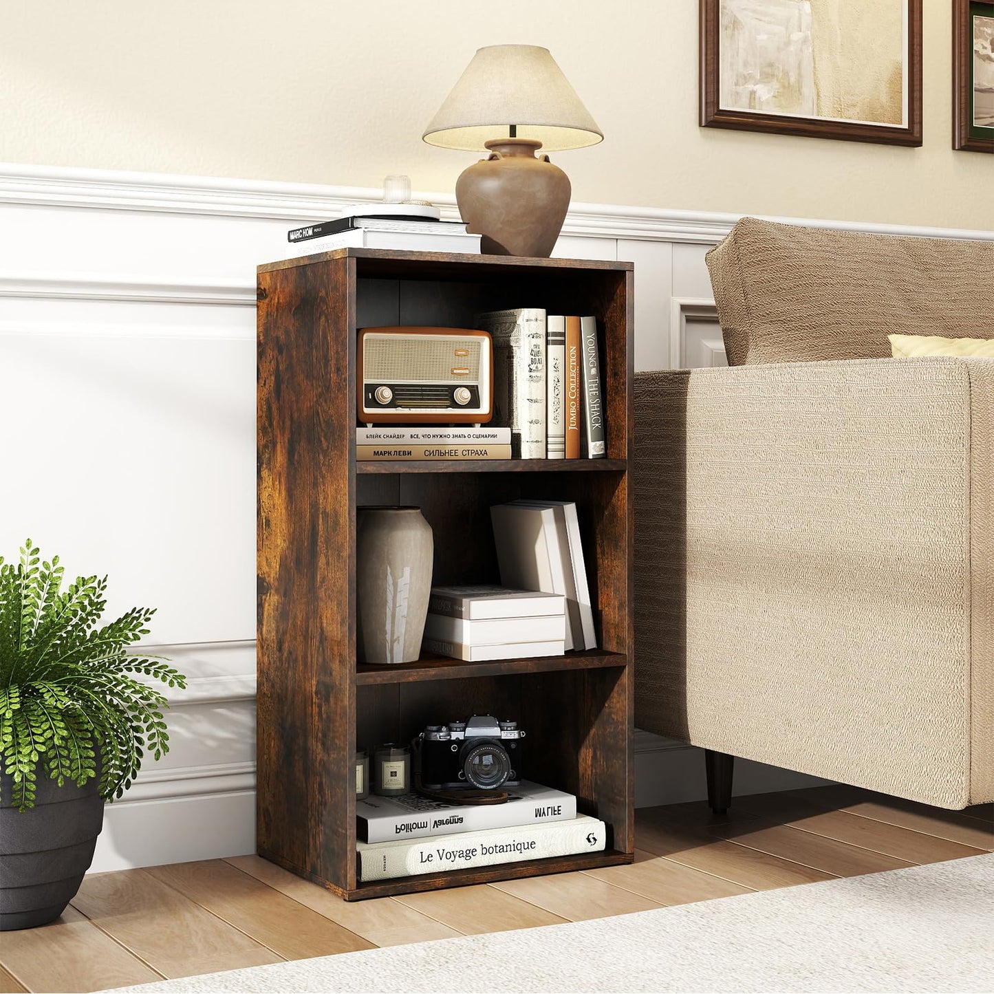 3-Tier Bookcase (42 x 29.5 x 80 cm,White) | Wooden Compact Storage Bookshelf