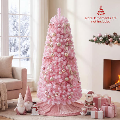 Artificial Christmas Tree, Snow Flocked Xmas Tree with Branch Tips and Foldable Metal Stand
