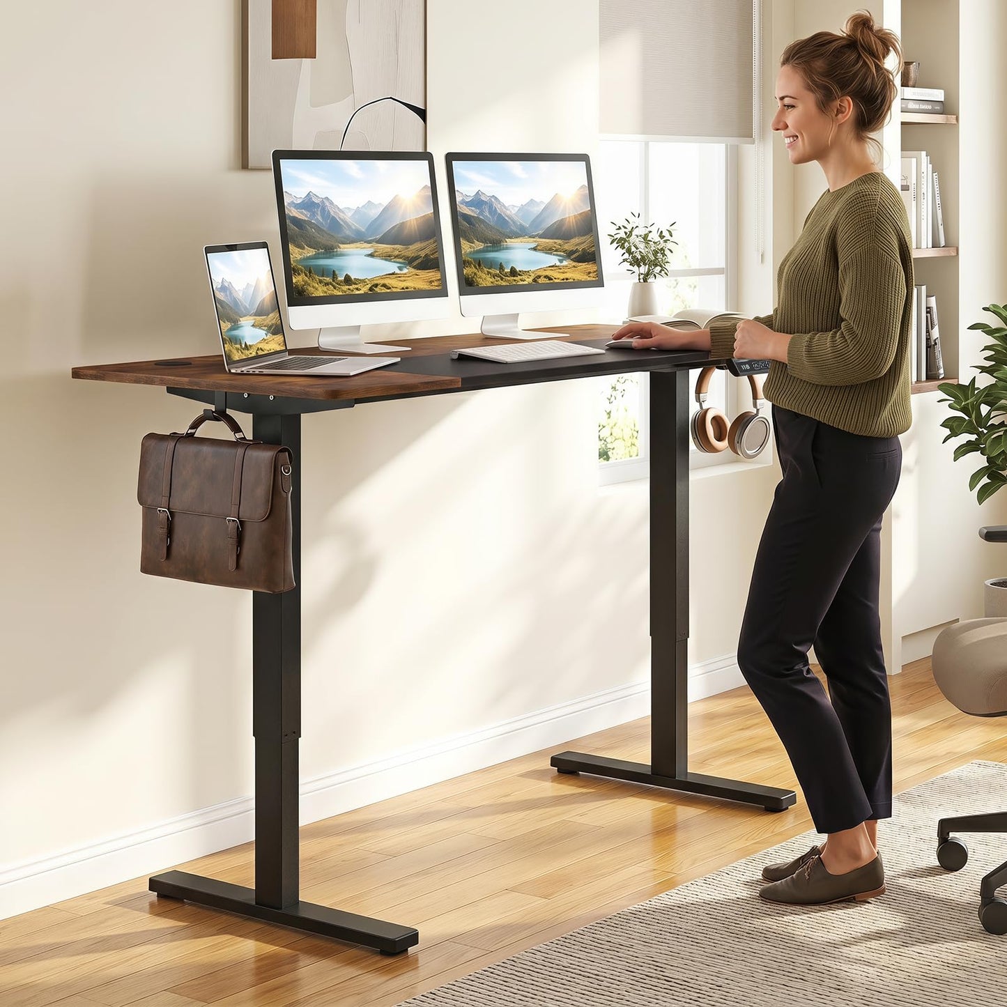 140x60 CM Electric Standing Desk with 3 Memory Heights & LED Panel for Home Office