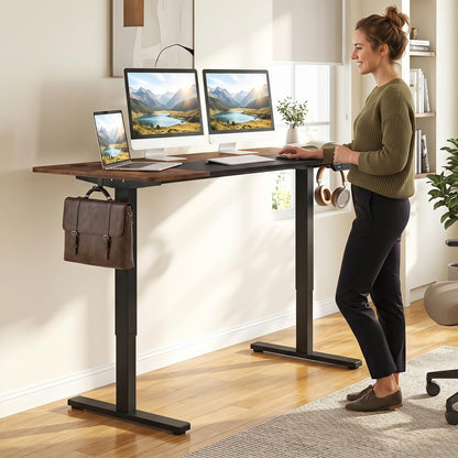 140x60 CM Electric Standing Desk with 3 Memory Heights & LED Panel for Home Office