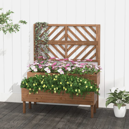 2-Tier Wooden Raised Garden Bed with Trellis and Drainage Holes