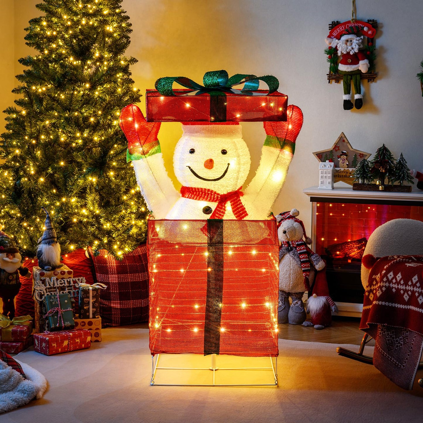 Lighted Snowman in Gift Box Christmas Decoration with LED Lights