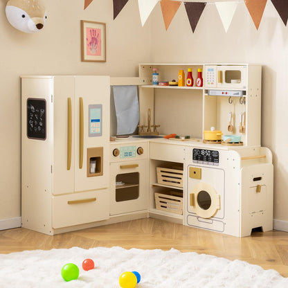 Corner Kitchen Playset with Large Fridge for Toddlers 3+ Years Old
