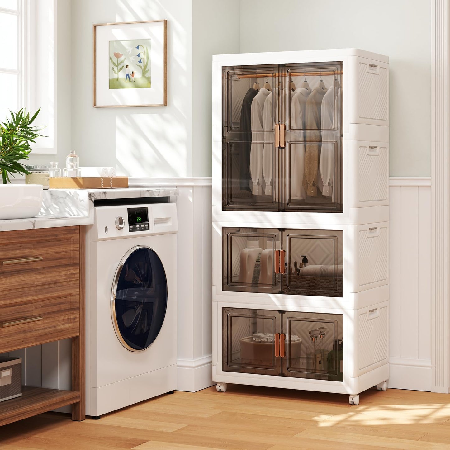 421L Foldable Portable Wardrobe with 10 Retractable Hangers