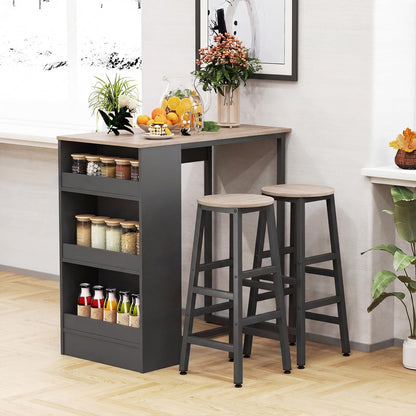 3 Piece Bar Table Set, Dining Table and 2 Stools with 3-Tier Side Shelves & Footrest