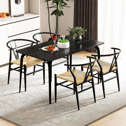 Weave Dining Chair Set of 2 Mid-Century Modern Metal Kitchen Dinner Accent Side Armchair