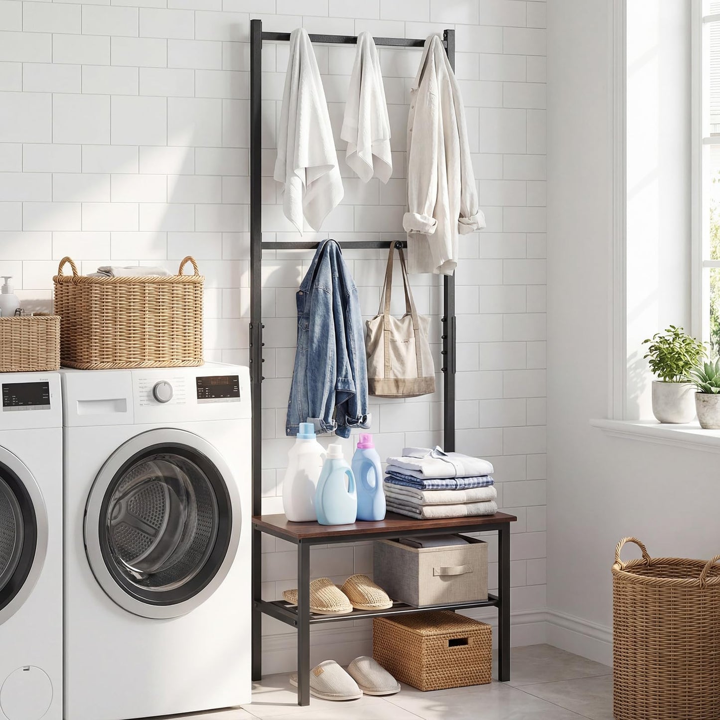 Coat Rack with Shoe Storage Bench, Freestanding Hall Tree Coat Stand with Hooks