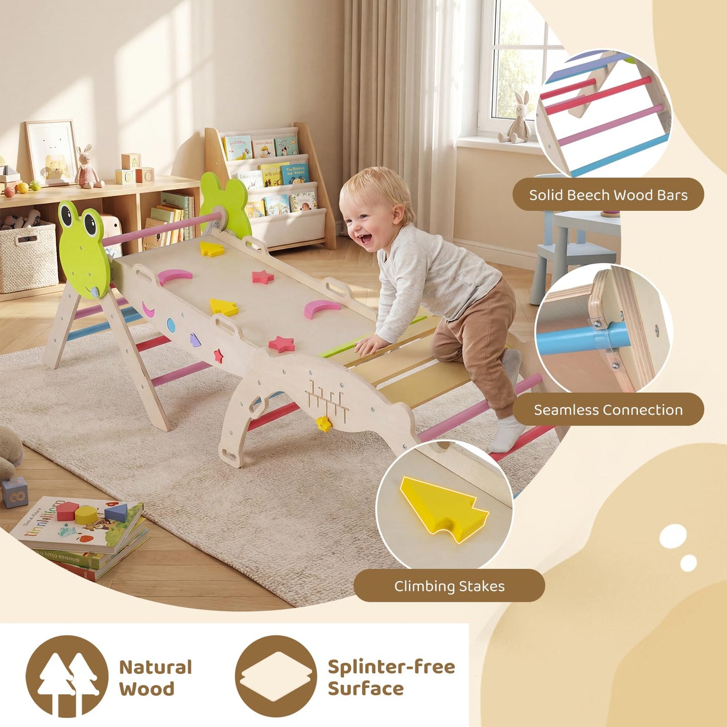 Kids Climbing Frame, Toddler Climbing Set with Arch, Reversible Ramp