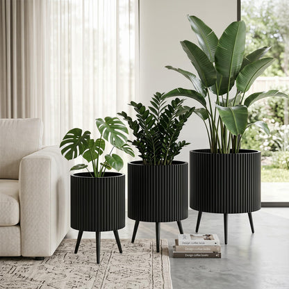 Plant Pot with Stand, 35/42cm Metal Fluted Flower Planter