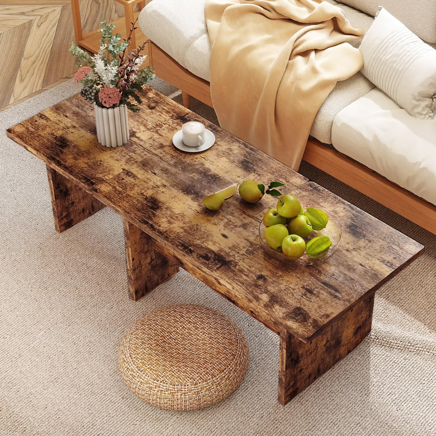 Modular Coffee Table Set of 2 L Shaped Center Tables for Small Space