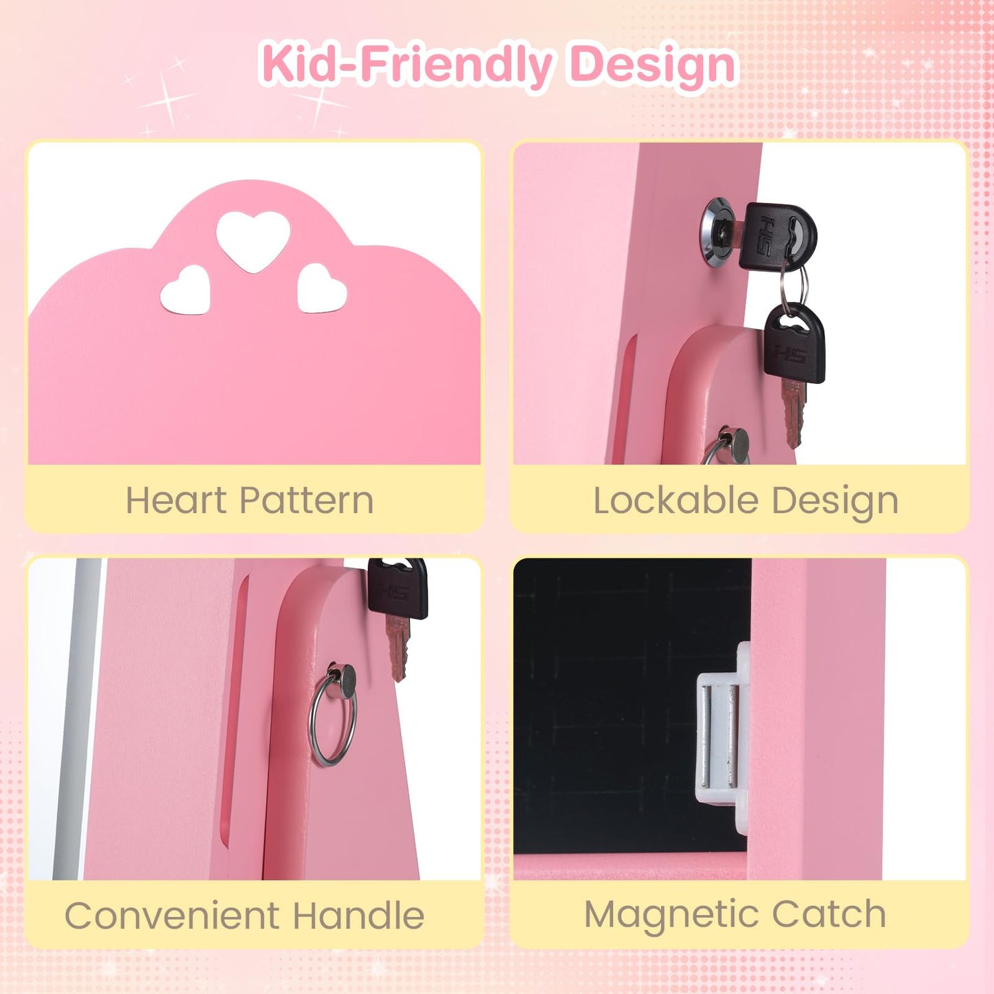 Swivel Kids Jewelry Cabinet with Full-Length Mirror and Lights