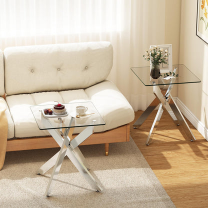 Tempered Glass Side Table, Square Sofa End Table Nightstand