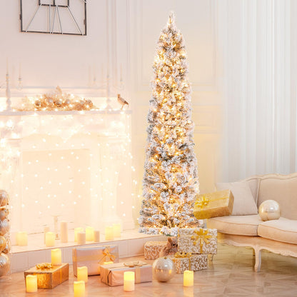 6 FT Slim Pencil Christmas Tree, Pre-lit Xmas Tree with Branch Tips