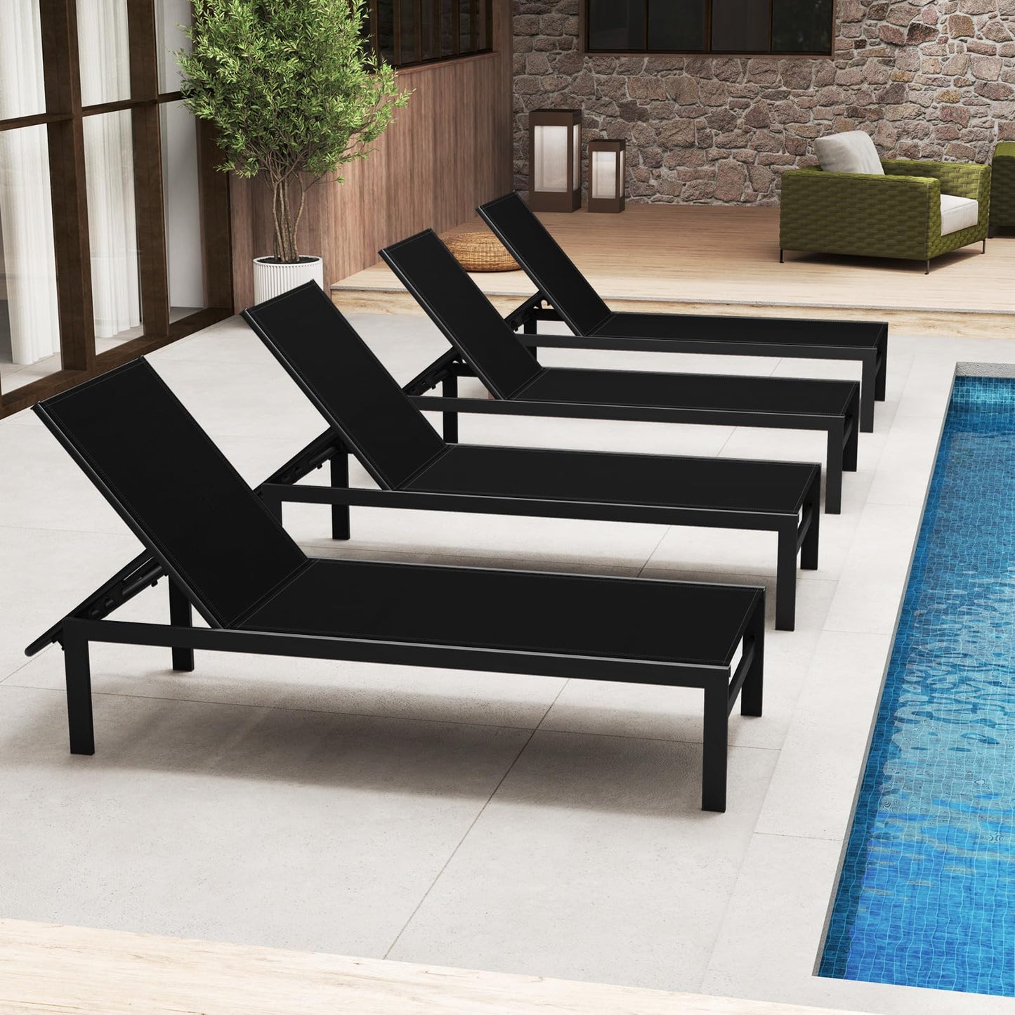 6-Level Adjustable Patio Chaise Lounge Recliner Flat Deck Sunbed