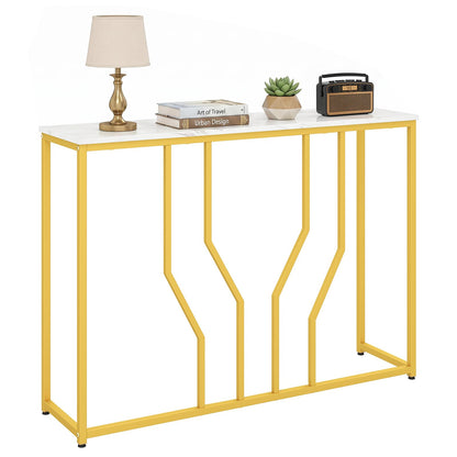 110 cm Gold Console Table Entryway Table with Faux Marble Tabletop
