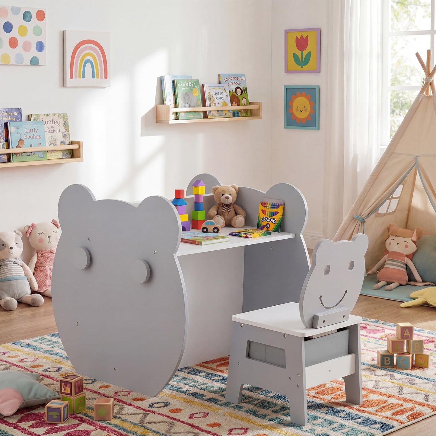 Toddler Table and Chair Set, 3 in 1 Activity Table with Reversible Whiteboard