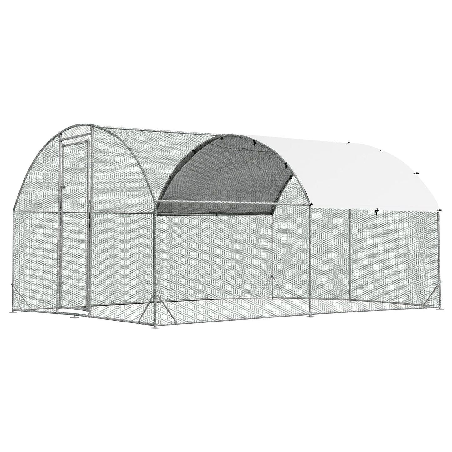 3.8 x 2.8 x 2m Galvanized Chicken Coop Hen House with Waterproof & Sun-protective Cover