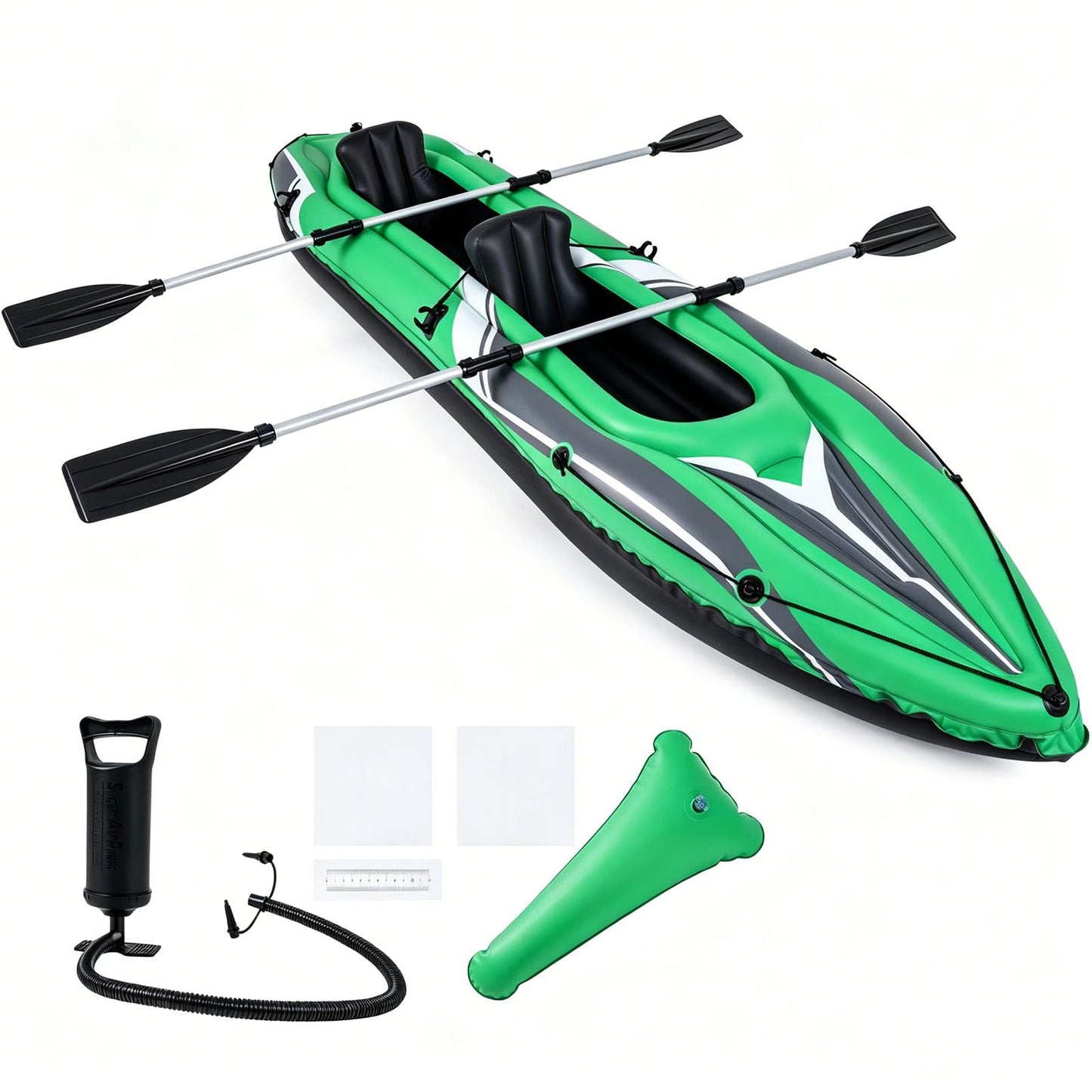2 Person Inflatable Kayak, Portable Sit in Canoe with Removable Seats, Aluminum Paddles and Pump, Blow up Boat Set